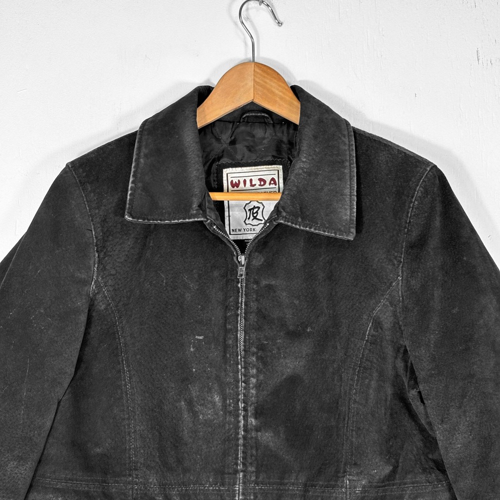 Wilda New York VTG 90s Suede Leather Jacket Womens L Quilted Lined Moto Biker